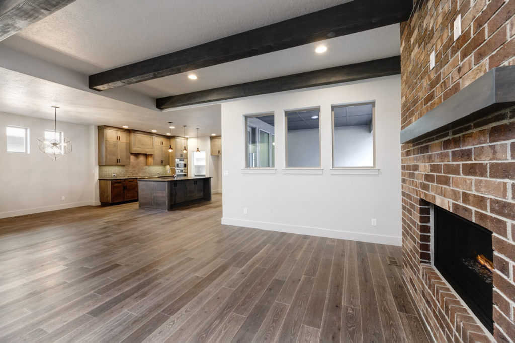 Spacious open concept living room and kitchen in The Parker